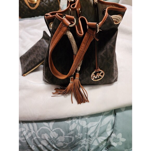 Michael Kors Jet Set Large Gathered Tote MK Signature Brown 30T3GTTT9B Used - Picture 6 of 8